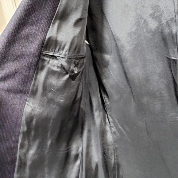 Vintage Yves Saint Laurent Mens Navy Two Piece Suit Striped Blazer Coat 42 - Picture 7 of 16